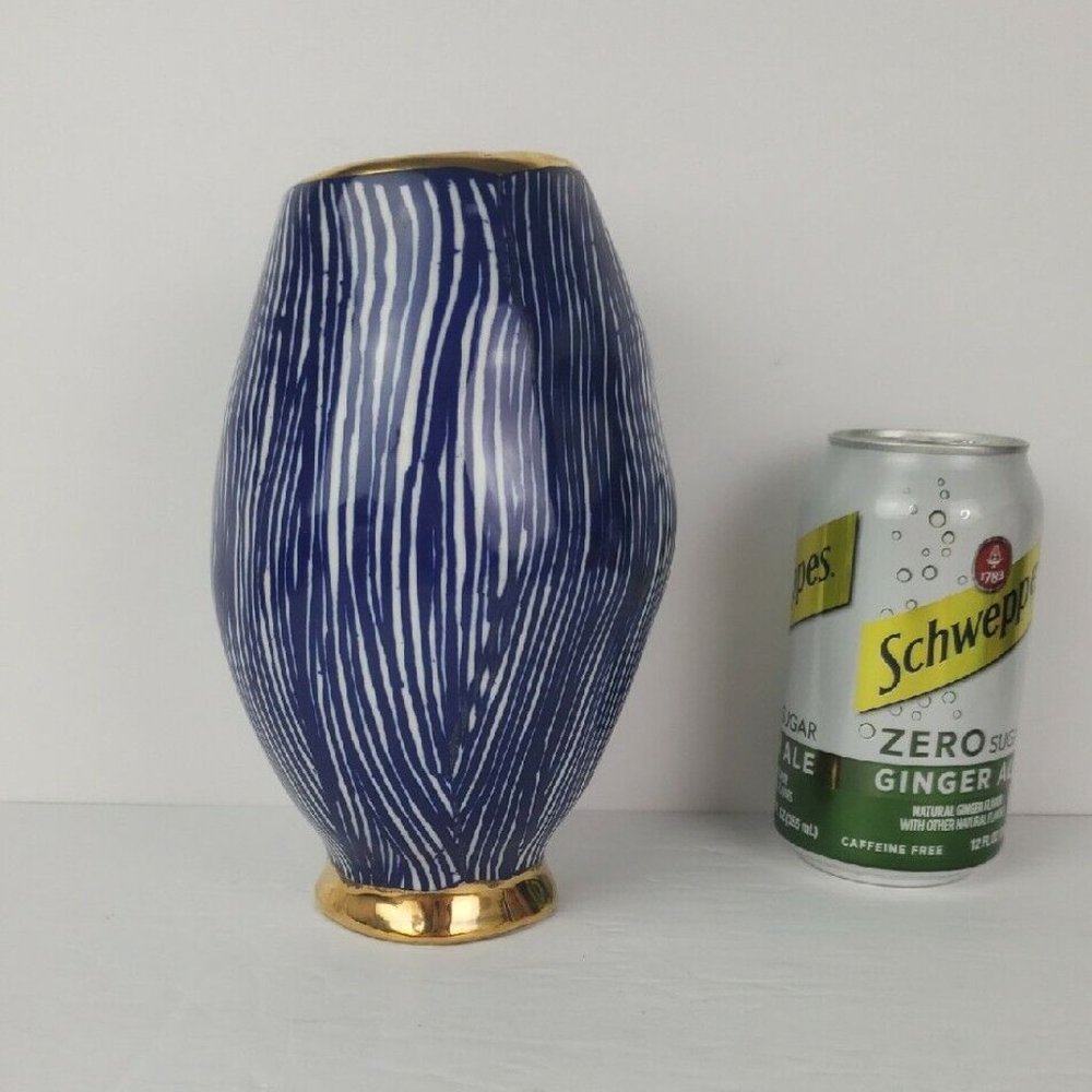 Ruan Hoffmann Blue Striped Porcelain Vase